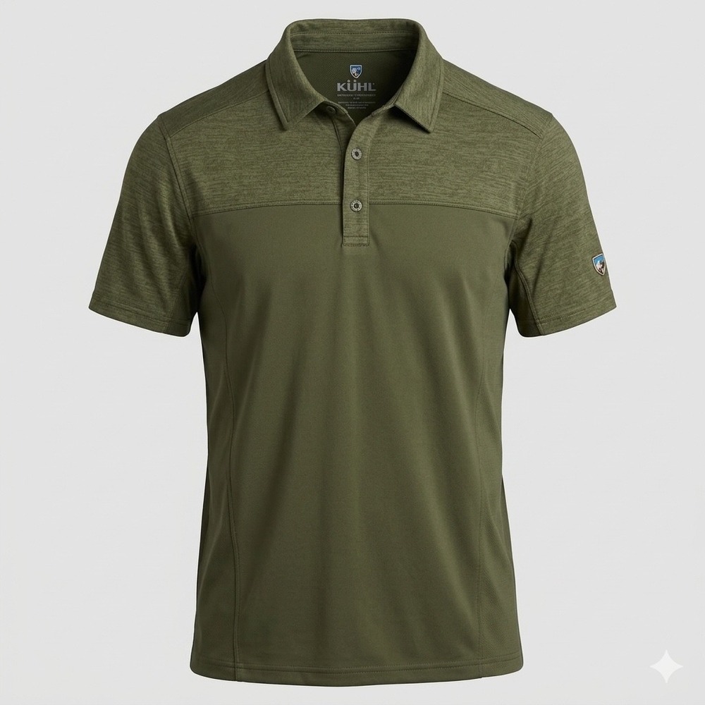 Kuhl Engineered Short Sleeve Polo Shirt Olive Green Mixed Texture Mens Medium